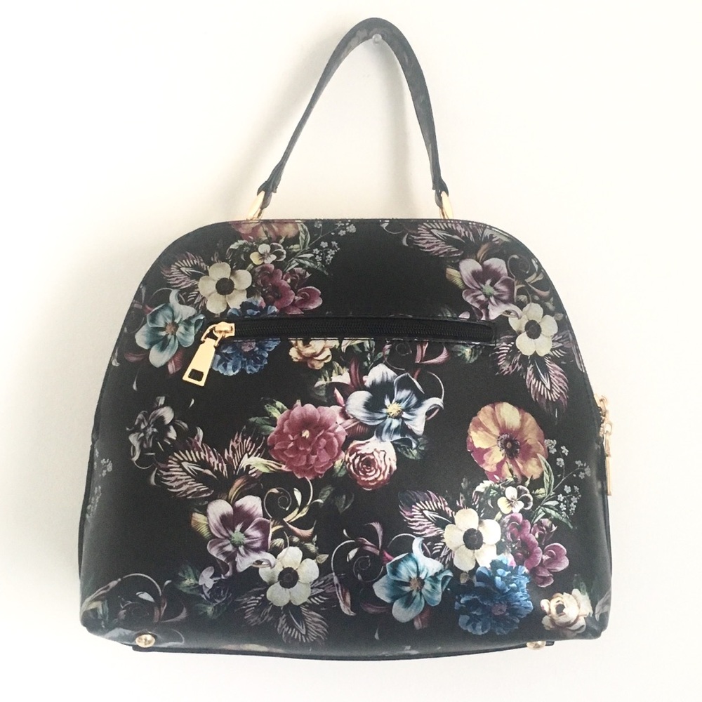 NWOT Black & Floral Handbag w/ Extra Strap